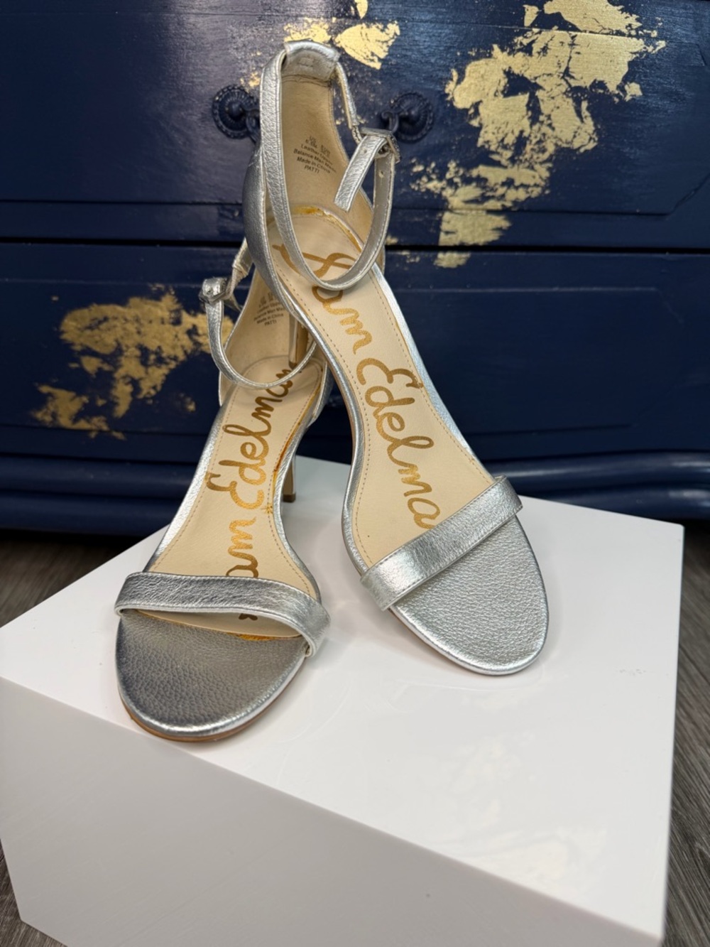 Sam Edelman Silver Ankle Strap Heels – Minimalist Stiletto | Size 6.5